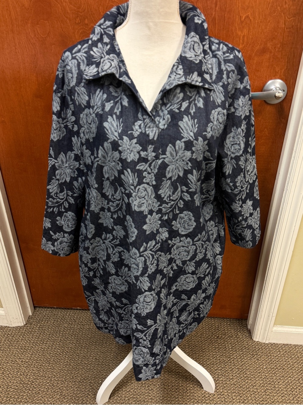 JODIFL Large Dark Denim Floral Mini Dress Boho Western Cottagecore